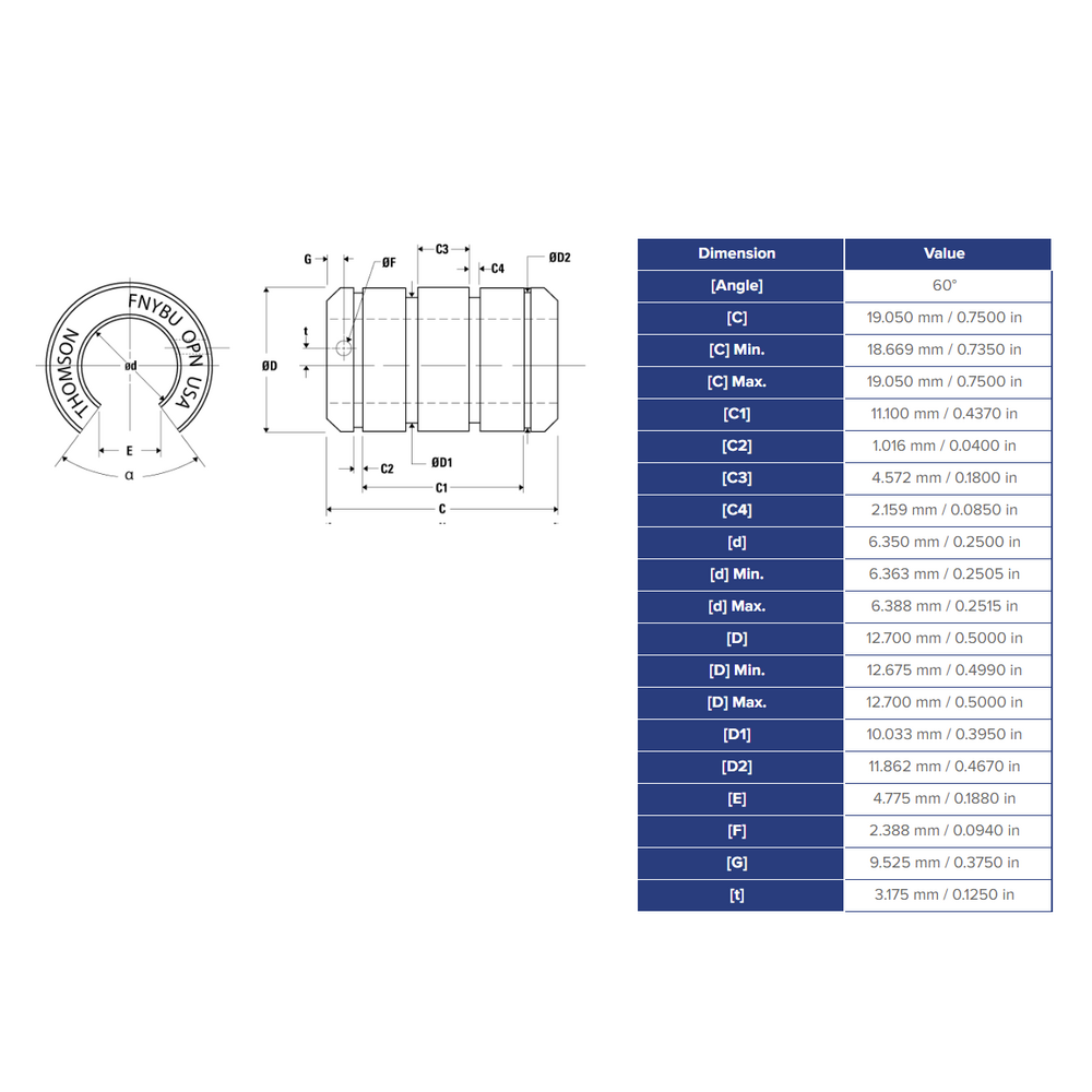 FNYBU04OPN THOMSON BALL BUSHING<BR>FNYBU SERIES 1/4" OPEN LINEAR BEARING CORROSION RESISTANT 300 LBF